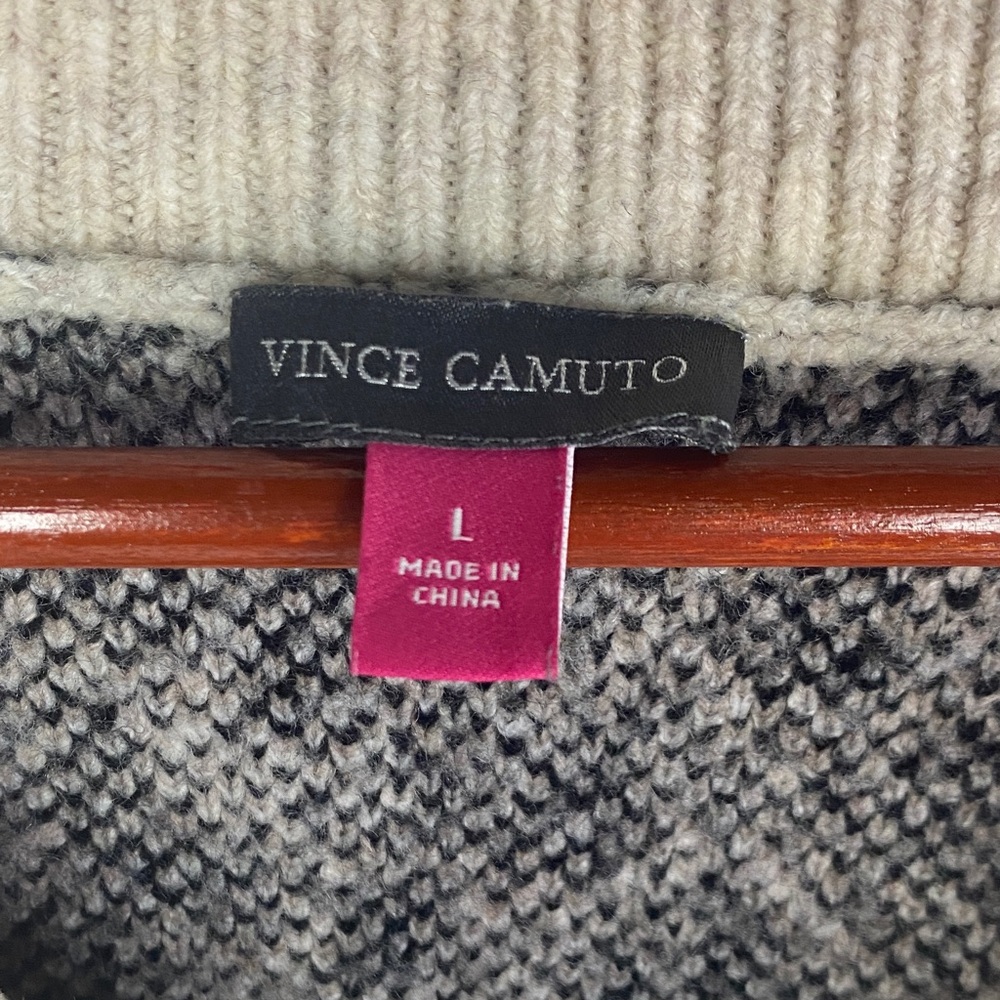 Vince Camuto Black and Cream Animal Print V-Neck Sweater - Picture 3 of 3